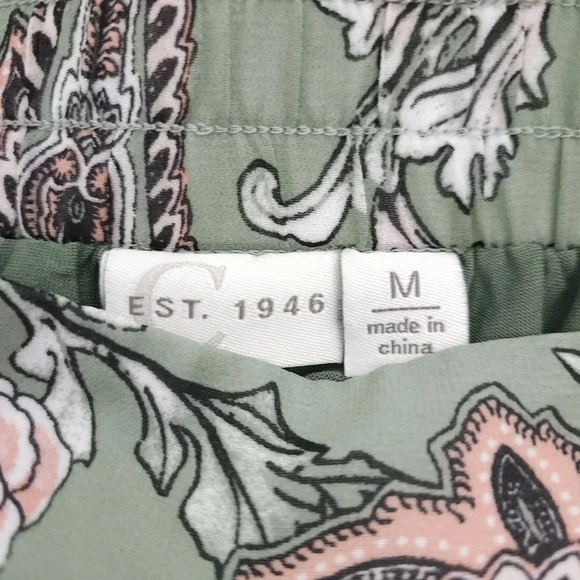 Cato Palazzo Pants Green Floral Paisley High Rise Pull On Stretch Waist - Picture 5 of 7